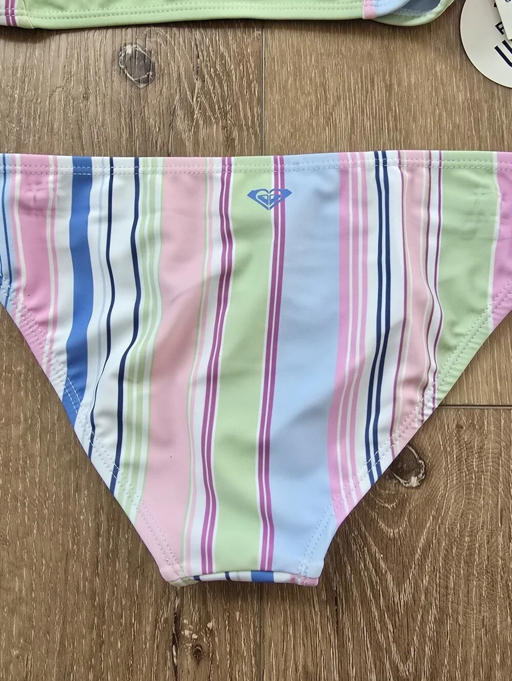 Roxy Girls 2 Piece Swimsuit Set Pastel Striped Bikini Size 7 Bikini